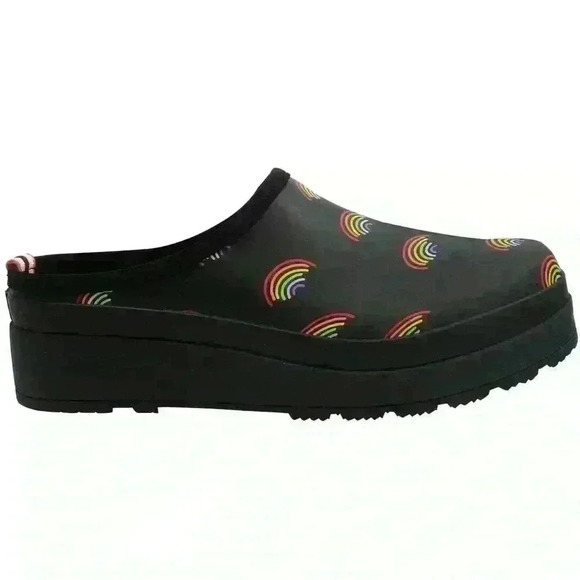 Hunter Play Mini Rainbow Print Womens Navy Clogs NWOT Rain Clogs Women’s Size 8 - Picture 1 of 11